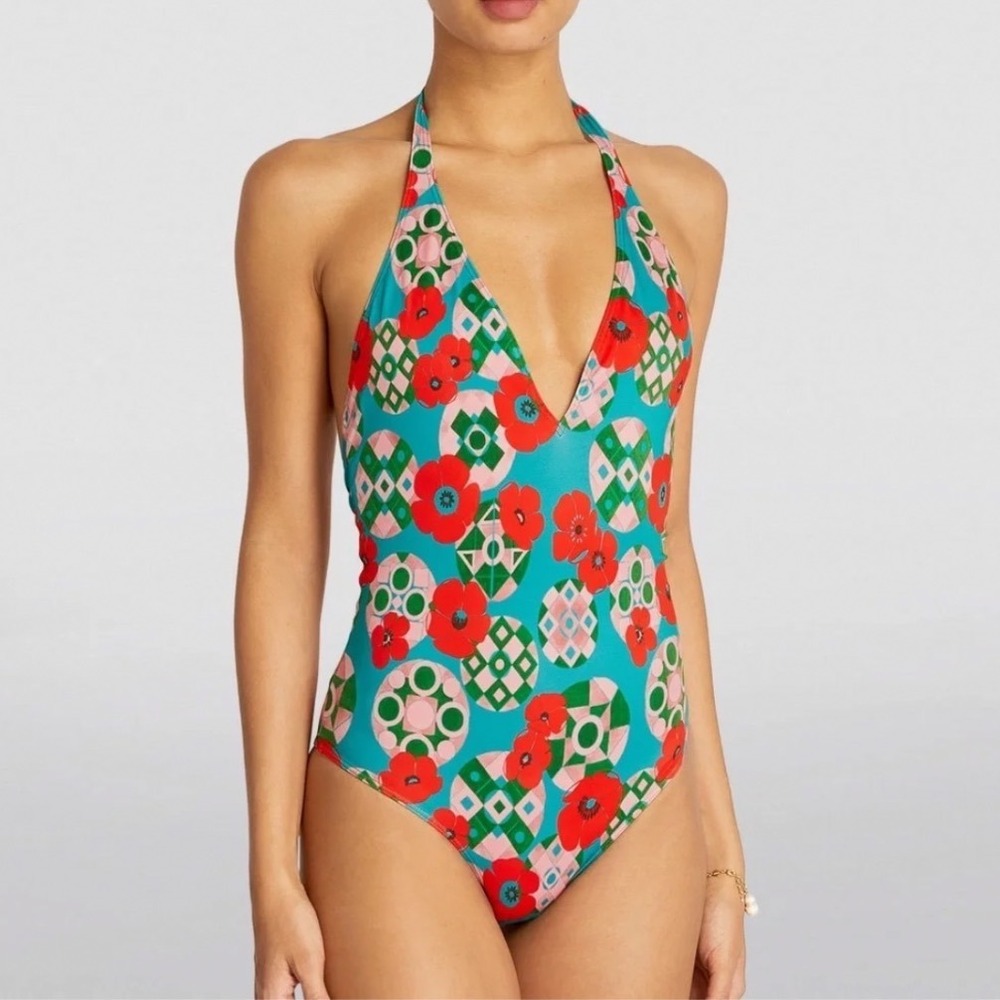 La DoubleJ Sexy Swimsuit Edition 28 Floral Geometric Halter One Piece Size M